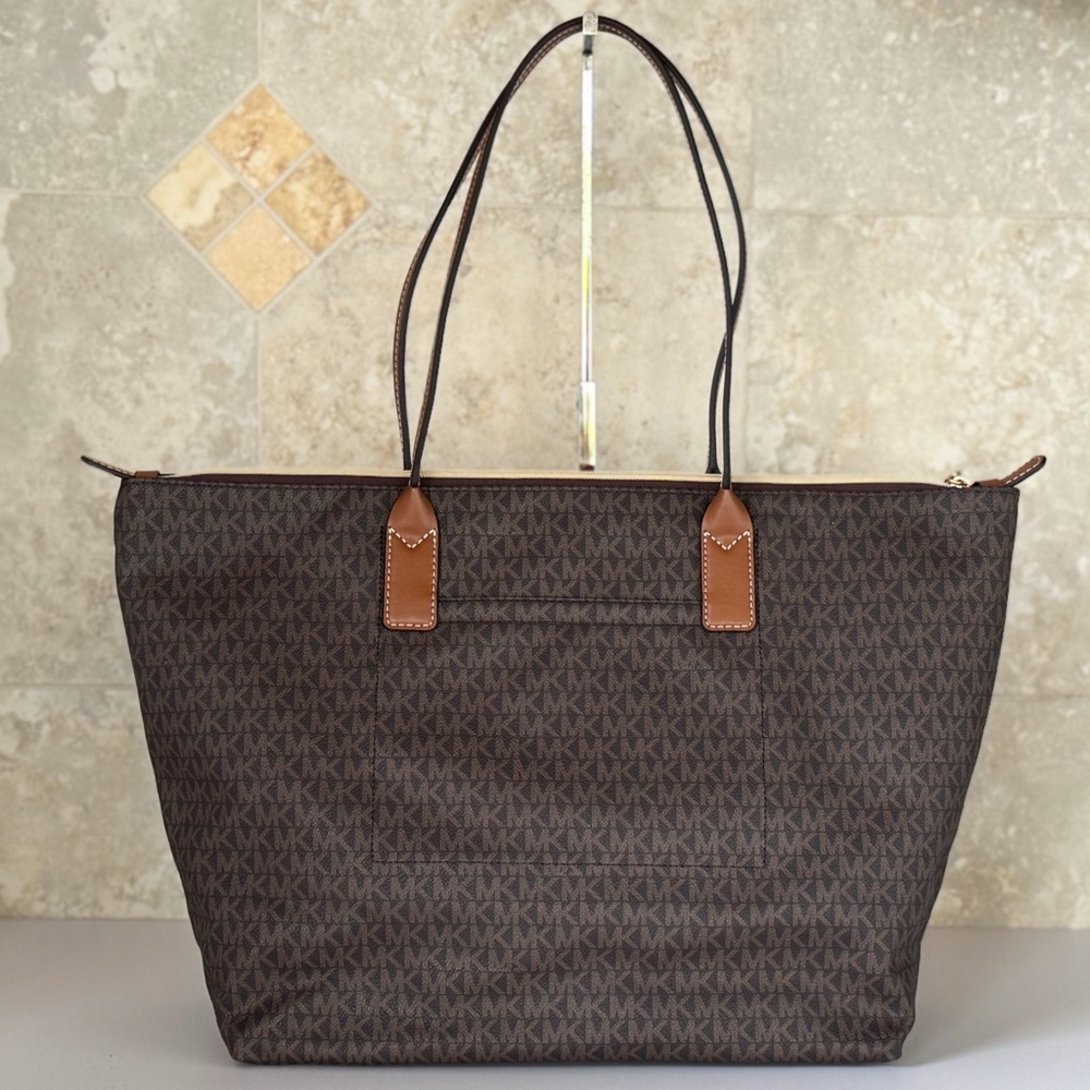 Michael Kors Travel XL Top Zip Tote Shoulder Bag MK Brown Tangerine - Picture 3 of 16
